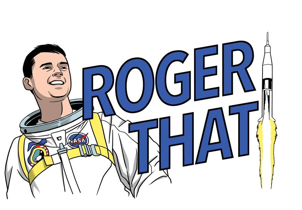 Roger That! logo featuring a cartoon image of Roger B. Chaffee